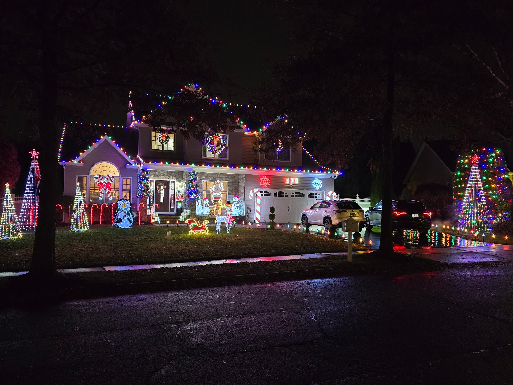 Large colorful Christmas light display suitable for a commercial or community property