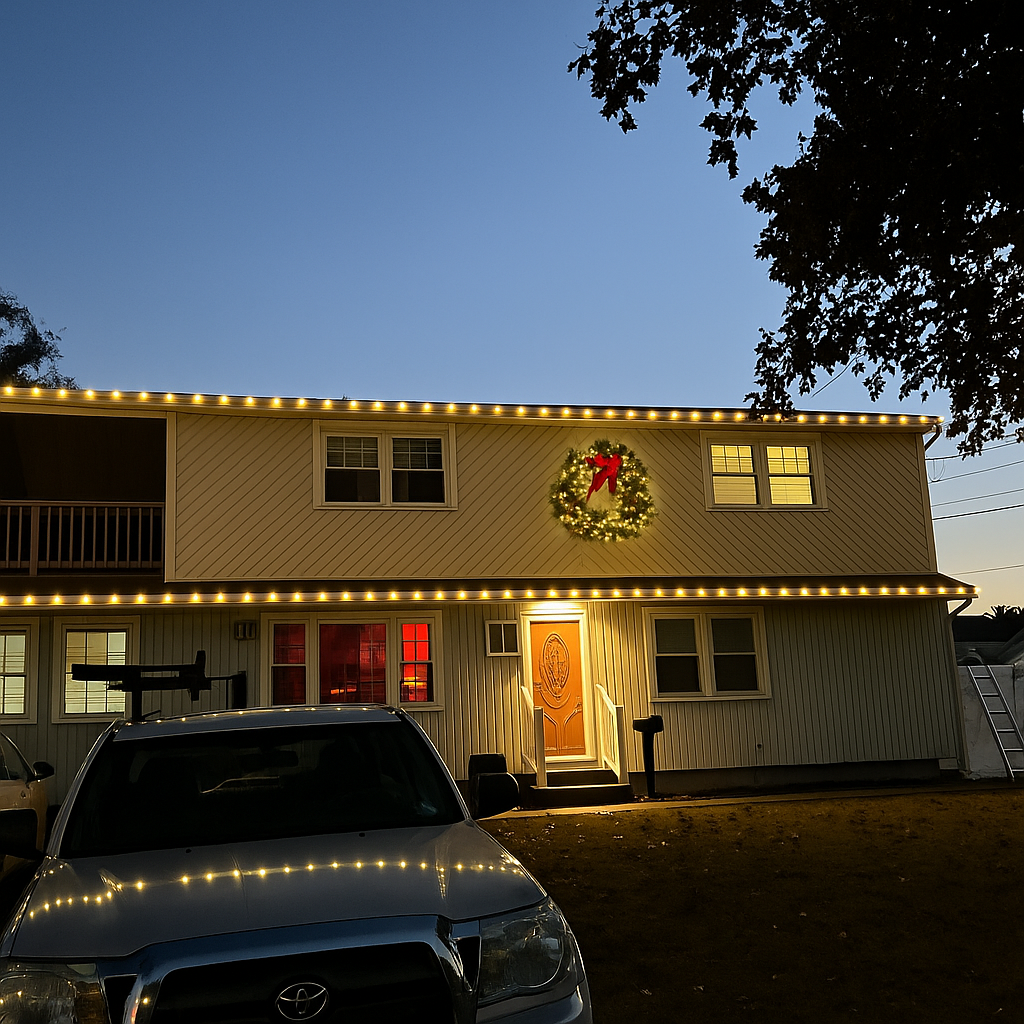 Elegant warm white Christmas light installation